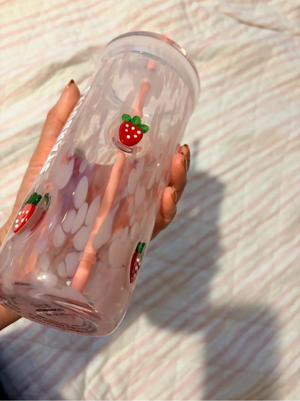 NWOT LTD ED. Starbucks Pink Strawberry Pattern Tumbler with Pink Straw